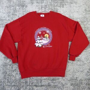 Vintage Oregon Let It Snow Sweatshirt  Women's Extra Large Red Jerzees USA Made